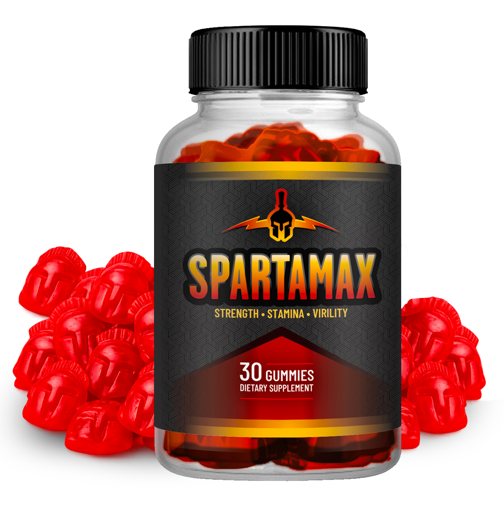 SpartaMax bottle with gummies spilled out