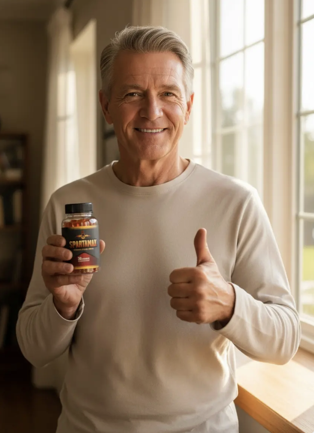 Man holding SpartaMax bottle in upscale setting