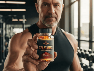 Man holding SpartaMax bottle in gym setting